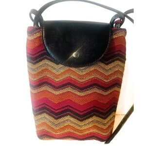 NWT Boots N Bags Small Multicolor Crossbody Bag Black Genuine Leather Flap